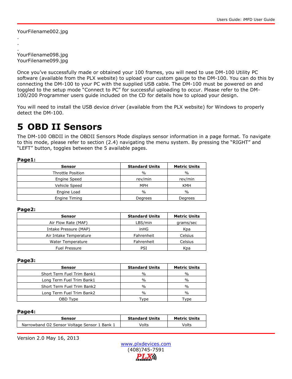 Obd ii sensors, 5 obd ii sensors | PLX Devices DM-100 OBDII Touch User Manual | Page 17 / 23