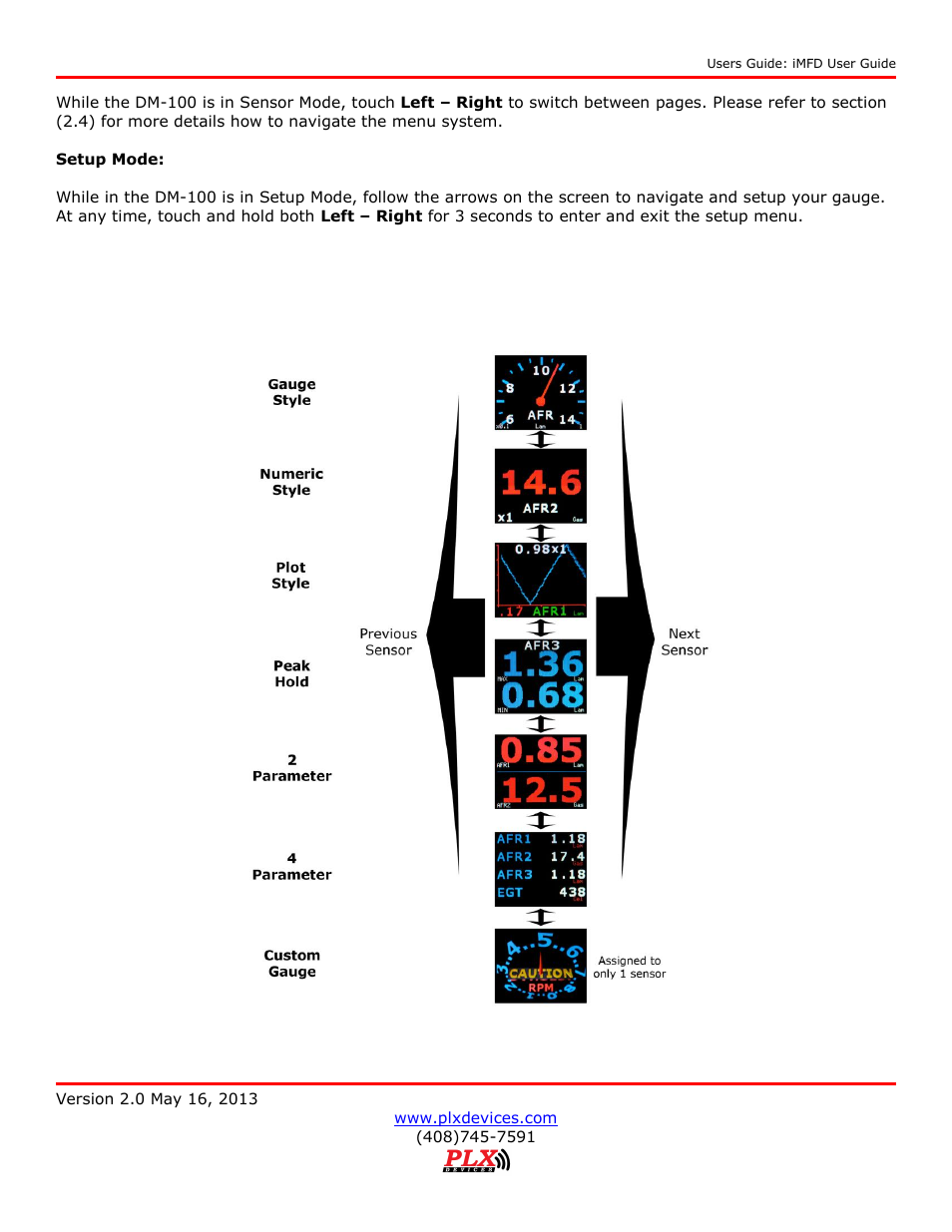 Navigating the menus, Gauges, 4 navigating the menus | 1 gauges | PLX Devices DM-100 OBDII Touch User Manual | Page 8 / 23