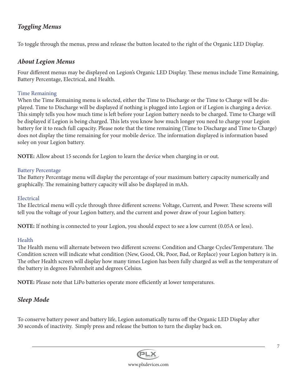 PLX Devices Legion 5,500 mAh User Manual | Page 7 / 14