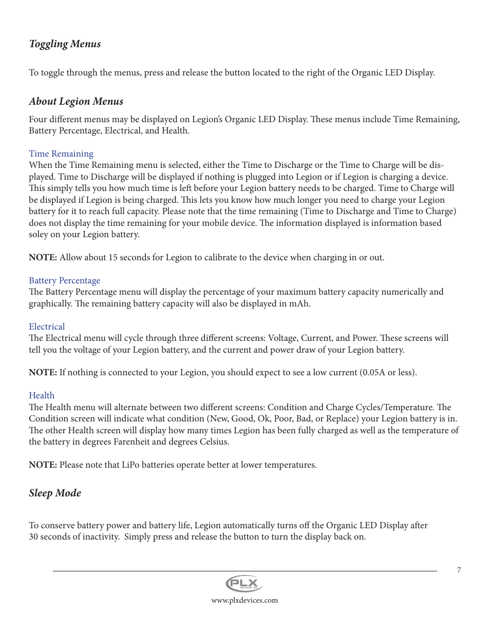 PLX Devices Legion Gen1 11,000 mAh User Manual | Page 7 / 14