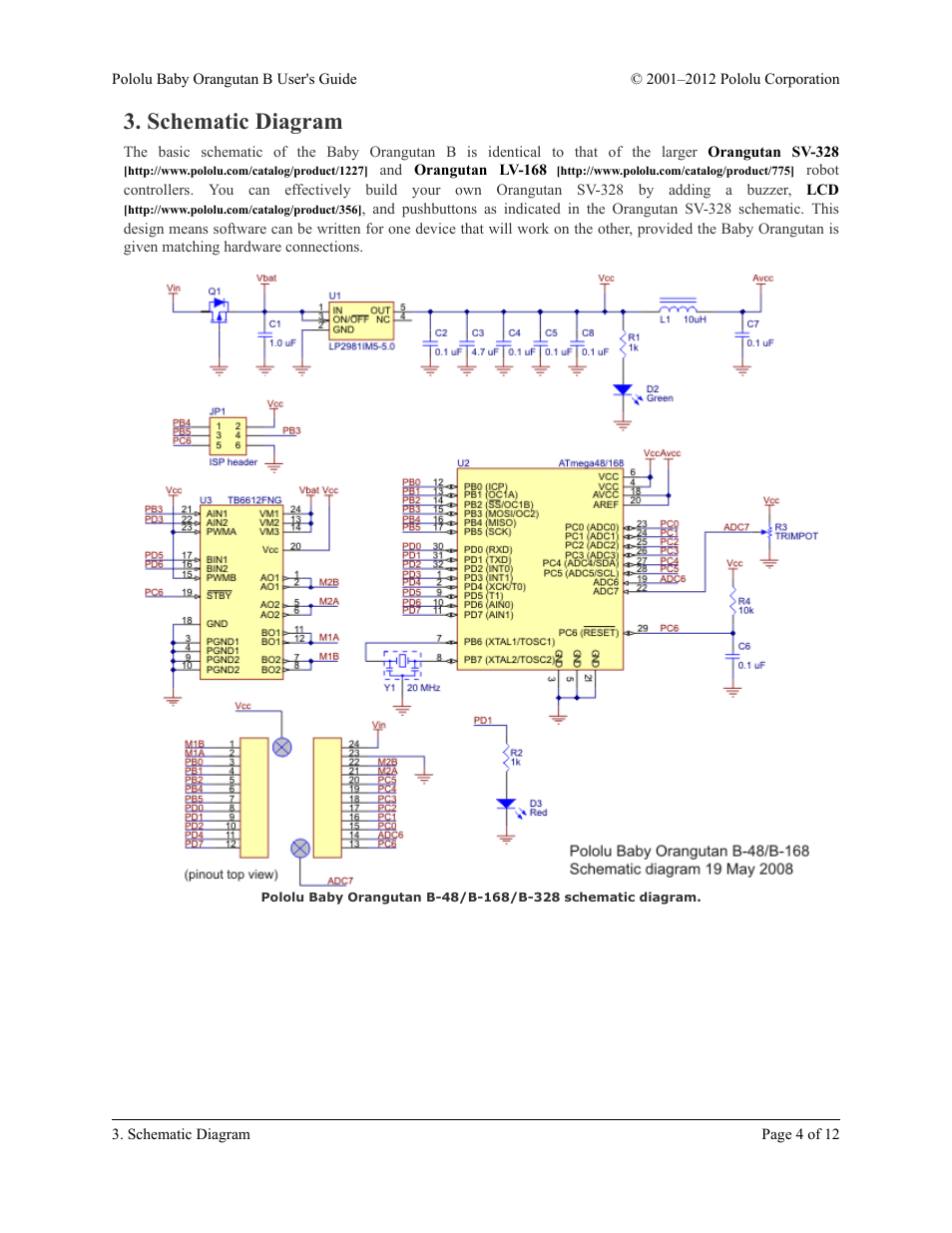 Schematic diagram | Pololu Baby Orangutan B User Manual | Page 4 / 12