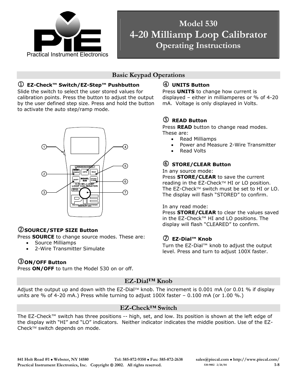 Practical Instrument Electronics 530 User Manual | 8 pages