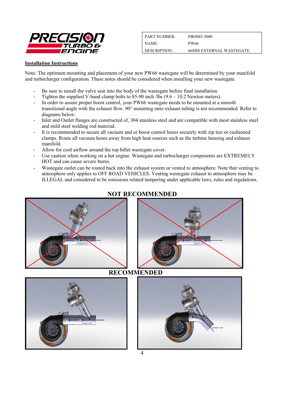 Precision Turbo and Engine Precision Turbo & Engine PW66 Wastegate User Manual | Page 4 / 9
