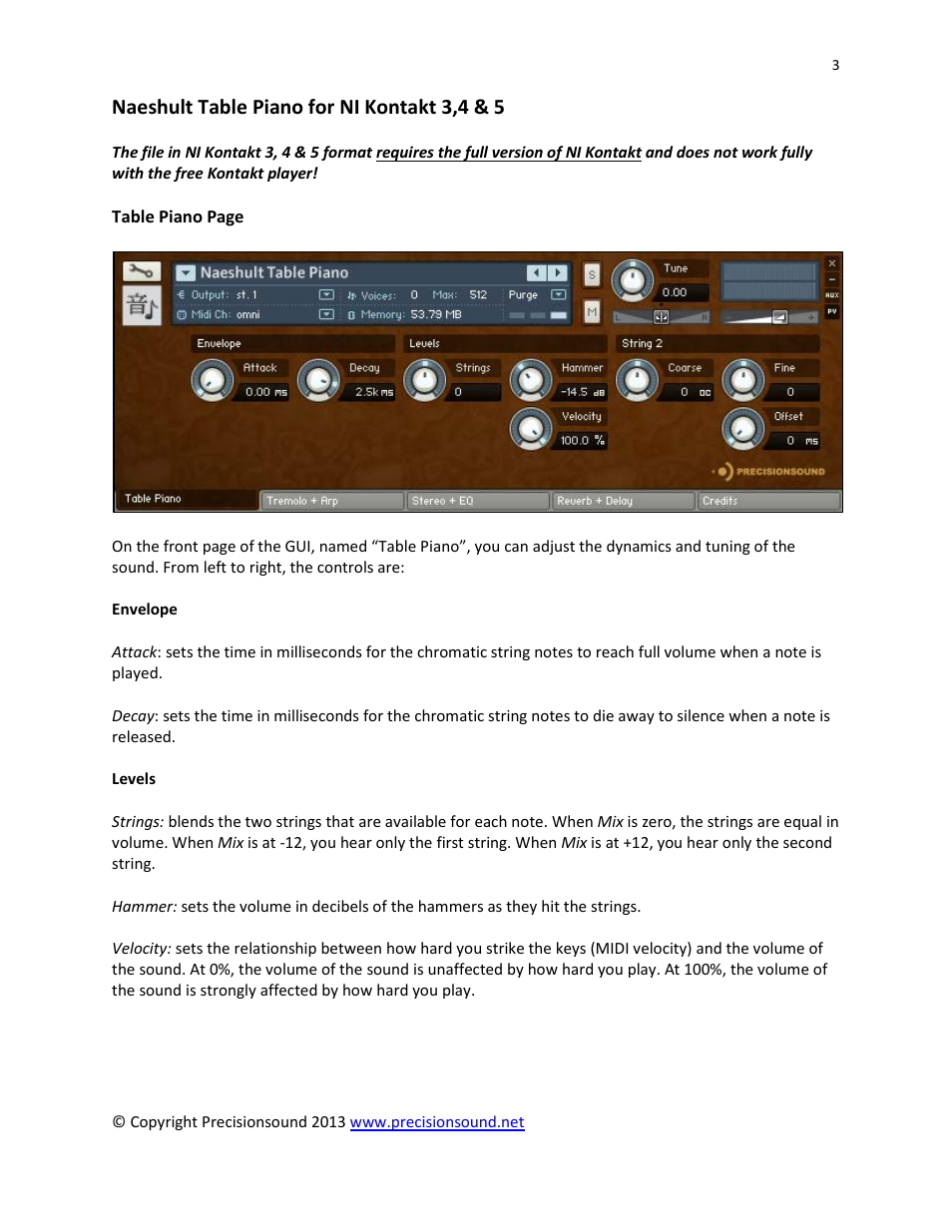 Naeshult table piano for ni kontakt 3,4 & 5 | Precisionsound Naeshult Table Piano User Manual | Page 3 / 10