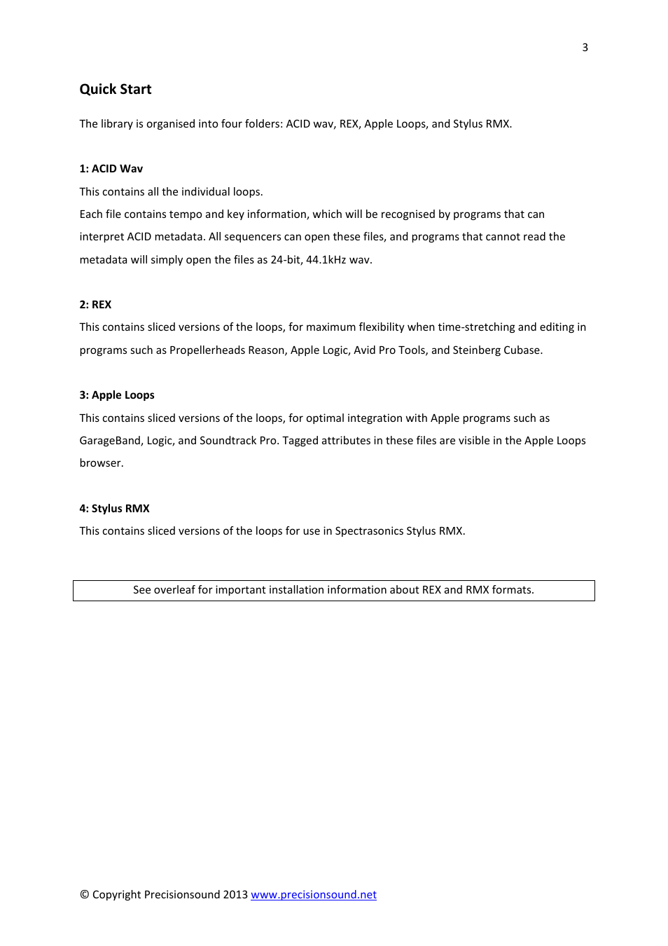 Quick start | Precisionsound Analog Performer NanoLoops User Manual | Page 3 / 7