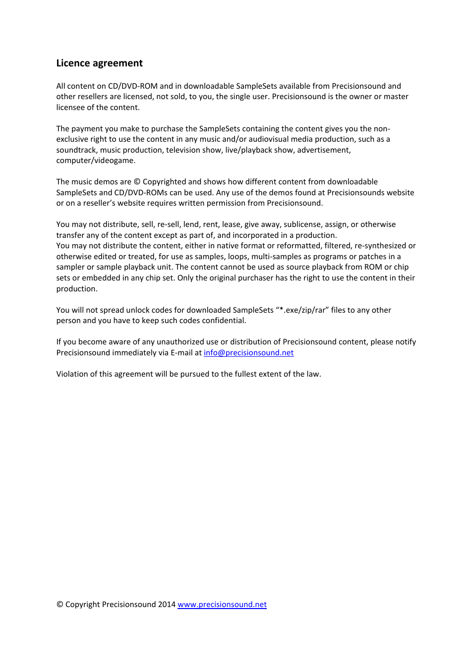 Licence agreement | Precisionsound Angelic Vocal Pads 6 User Manual | Page 9 / 9