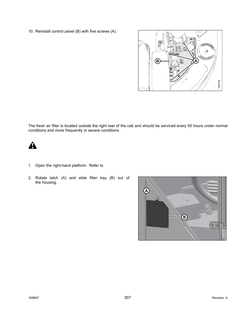 Fresh air intake filter, Removing fresh air filter, Danger | MacDon M205 Operators Manual User Manual | Page 323 / 482
