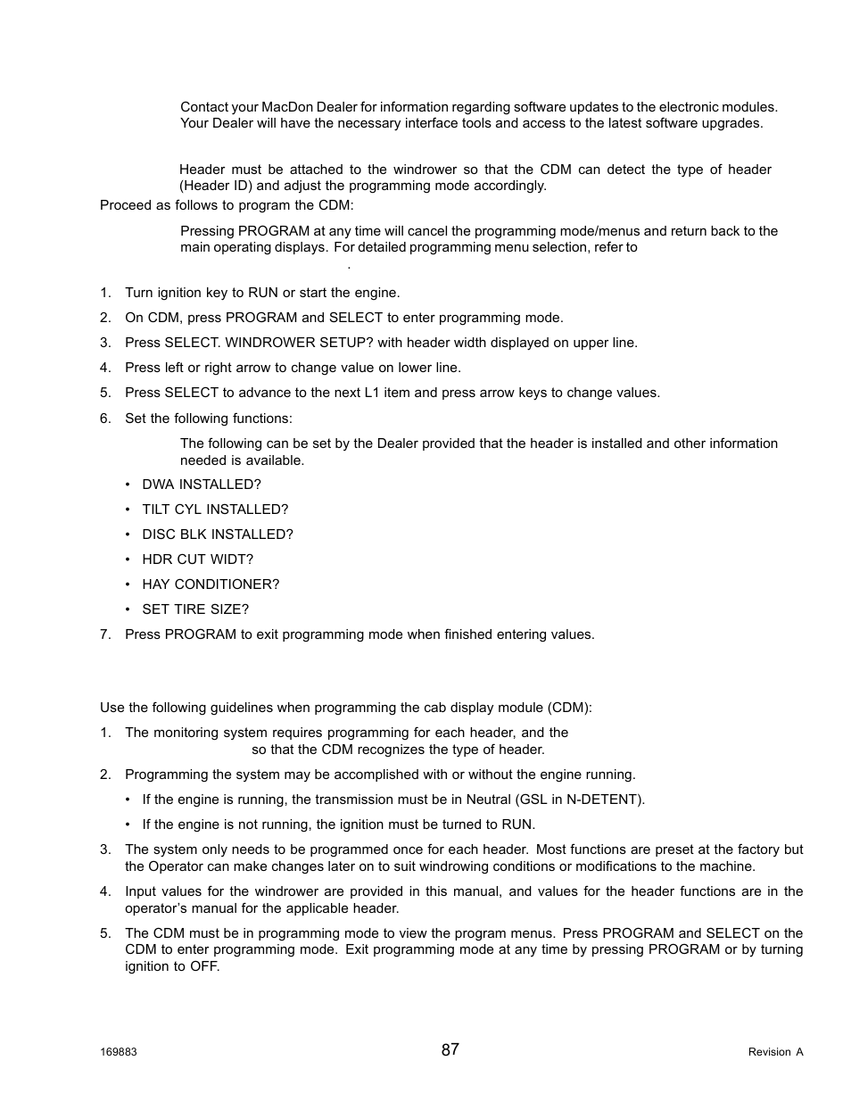 Programming guidelines | MacDon M155 Operators Manual User Manual | Page 103 / 458
