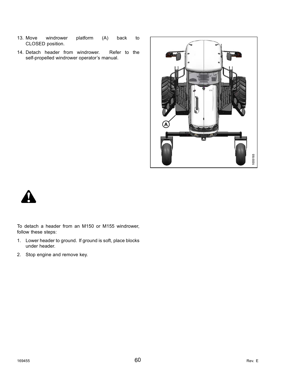 3detaching the header (m150/m155 windrowers), Detaching the header (m150/m155 windrowers), Danger | MacDon R85 Rotary Disc 13 Foot Self-Propelled Windrower Header User Manual | Page 68 / 168