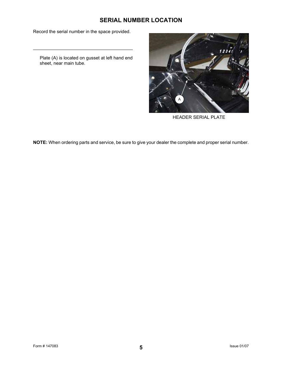 Serial number location | MacDon 974 FlexDraper User Manual | Page 7 / 95