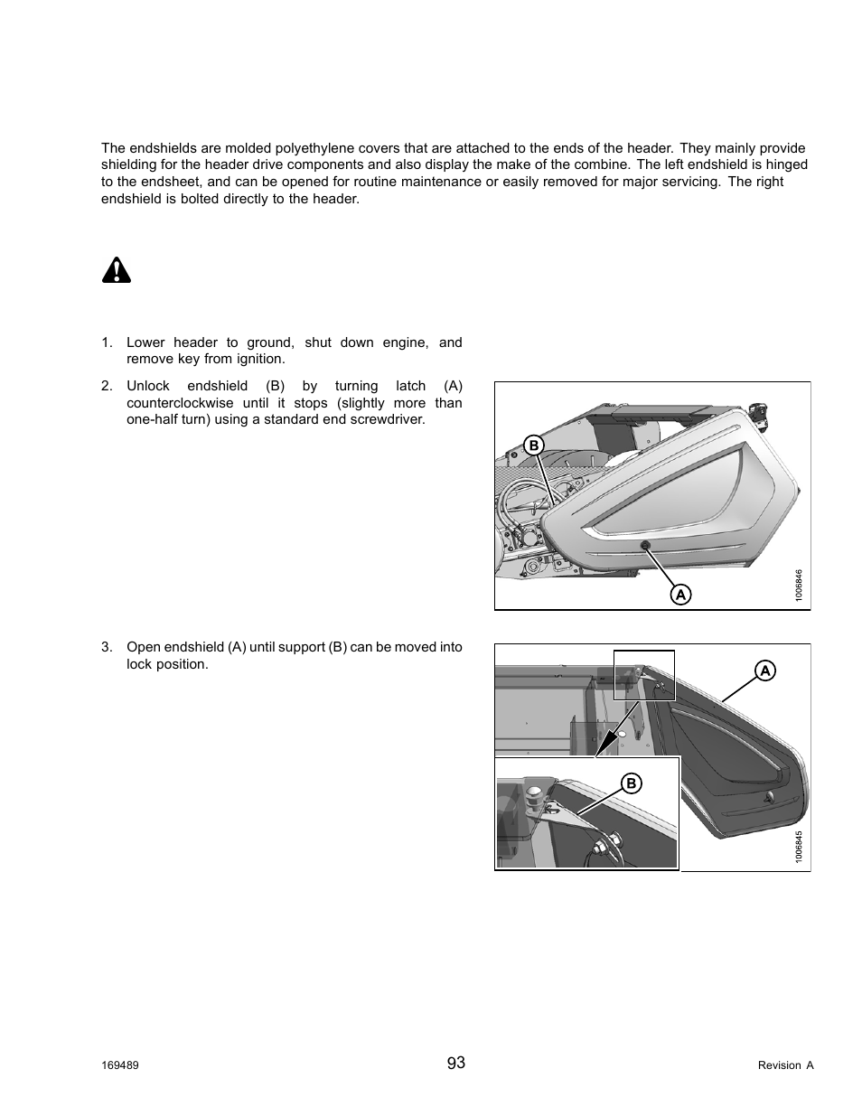 5endshields, 1removing lh endshield, Endshields | Removing lh endshield, 5 endshields, 1 removing lh endshield danger | MacDon PW8 Pick-Up Header User Manual | Page 101 / 196