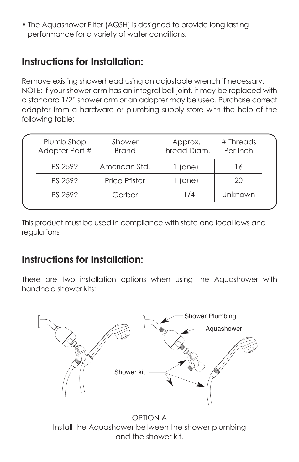 Instructions for installation | Purenex Aquashower Filter User Manual | Page 2 / 8