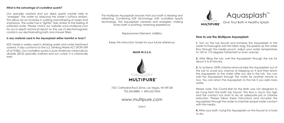 Purenex Aquasplash User Manual | 2 pages