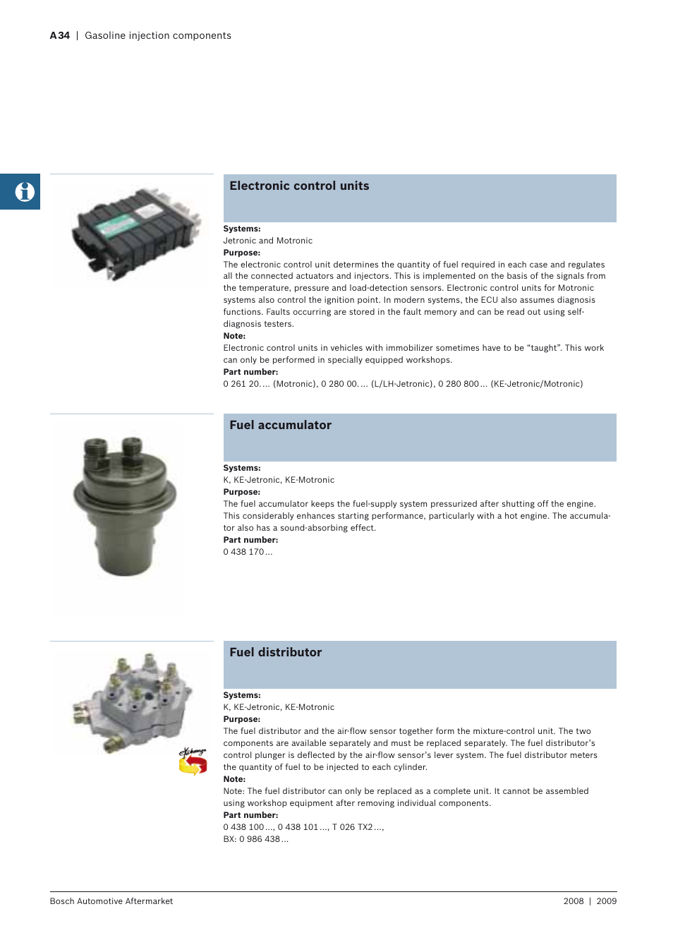 Electronic control units, Fuel accumulator, Fuel distributor | Bosch 2008 User Manual | Page 36 / 75
