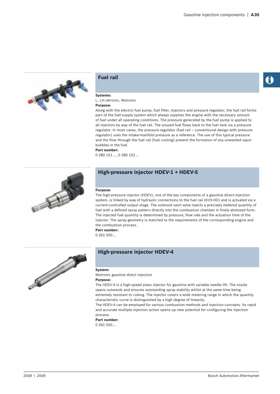 Fuel rail, High-pressure injector hdev-1 + hdev-5, High-pressure injector hdev-4 | Bosch 2008 User Manual | Page 37 / 75