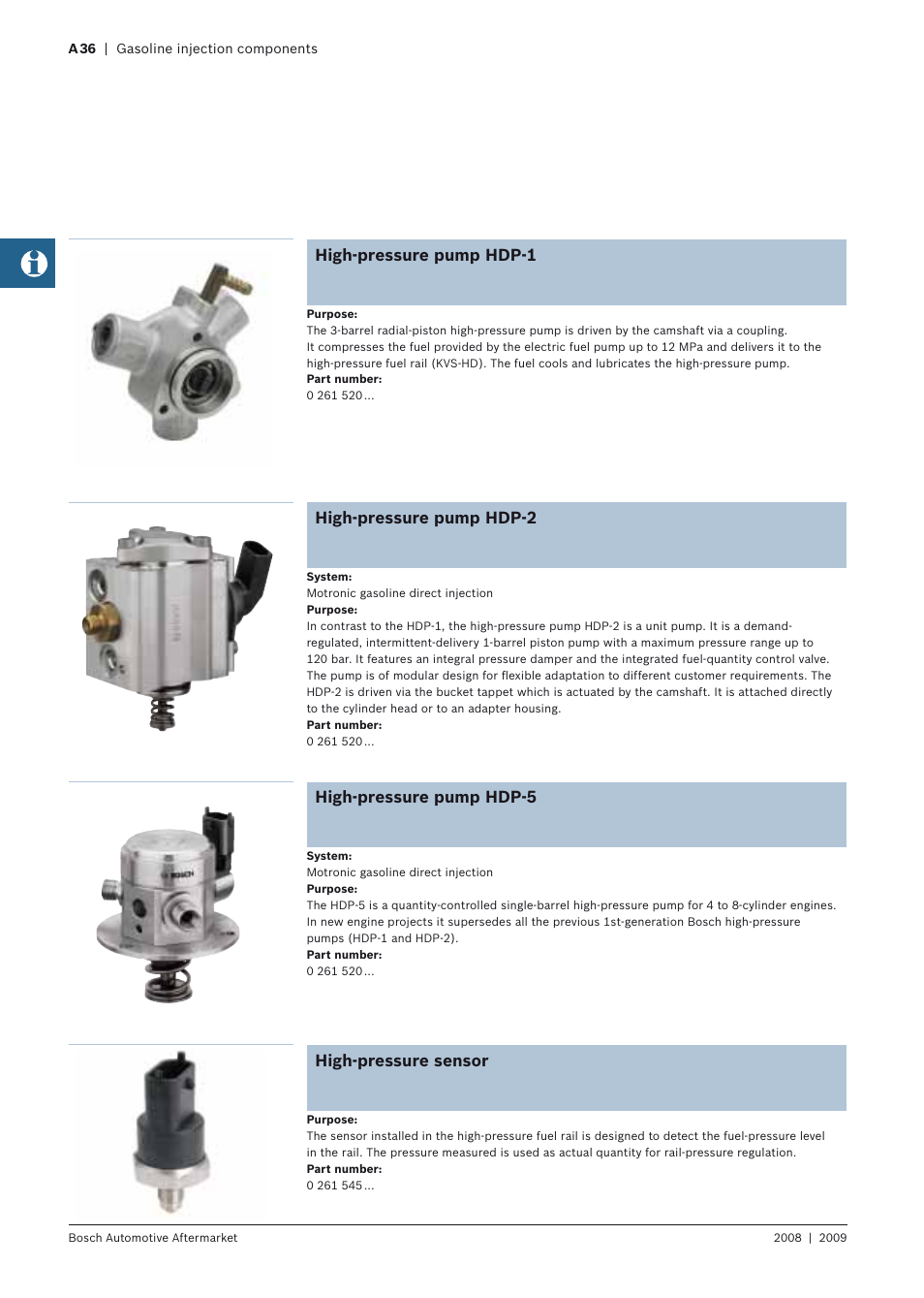 High-pressure pump hdp-1, High-pressure pump hdp-2, High-pressure pump hdp-5 | High-pressure sensor | Bosch 2008 User Manual | Page 38 / 75