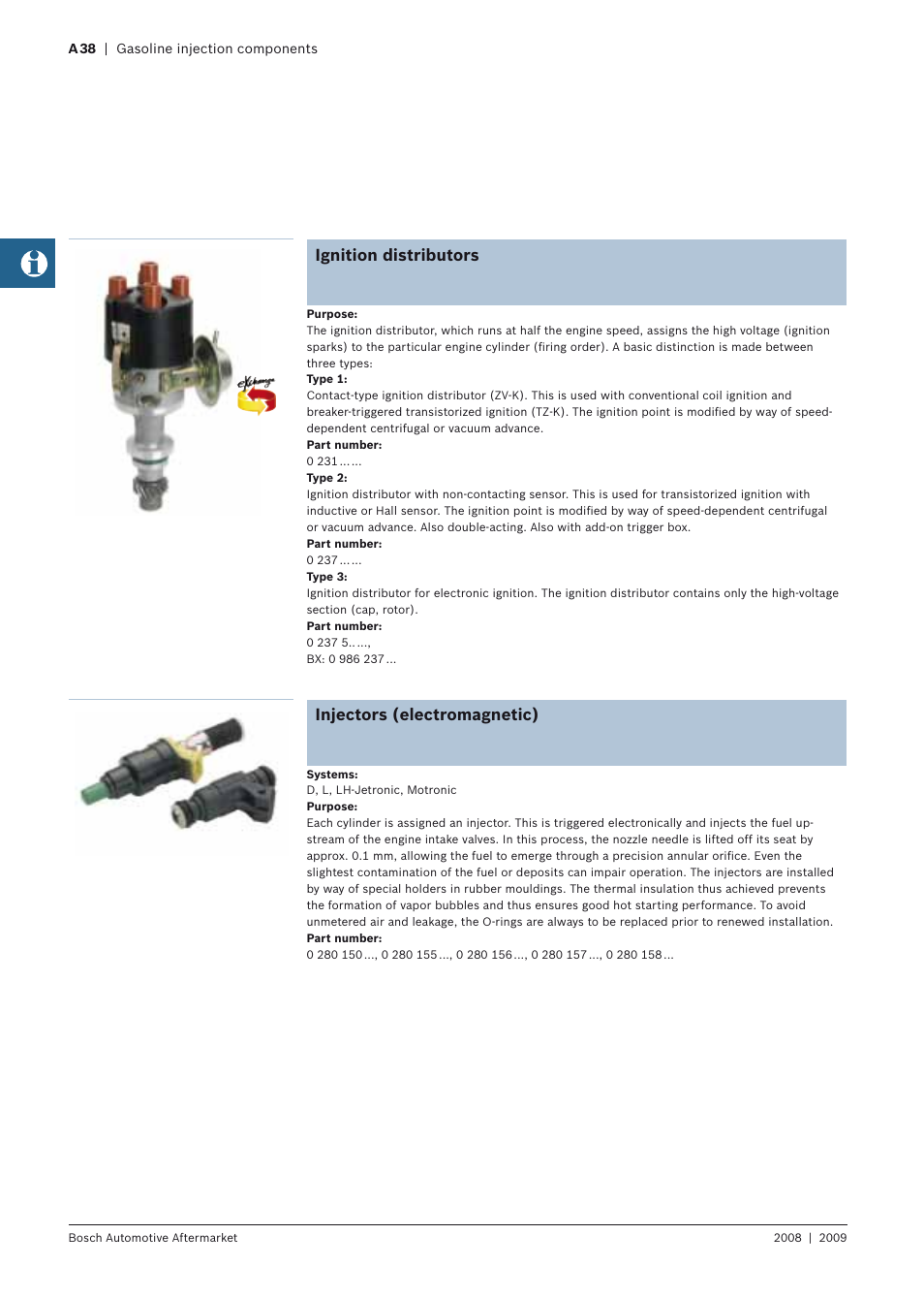 Ignition distributors, Injectors (electromagnetic) | Bosch 2008 User Manual | Page 40 / 75
