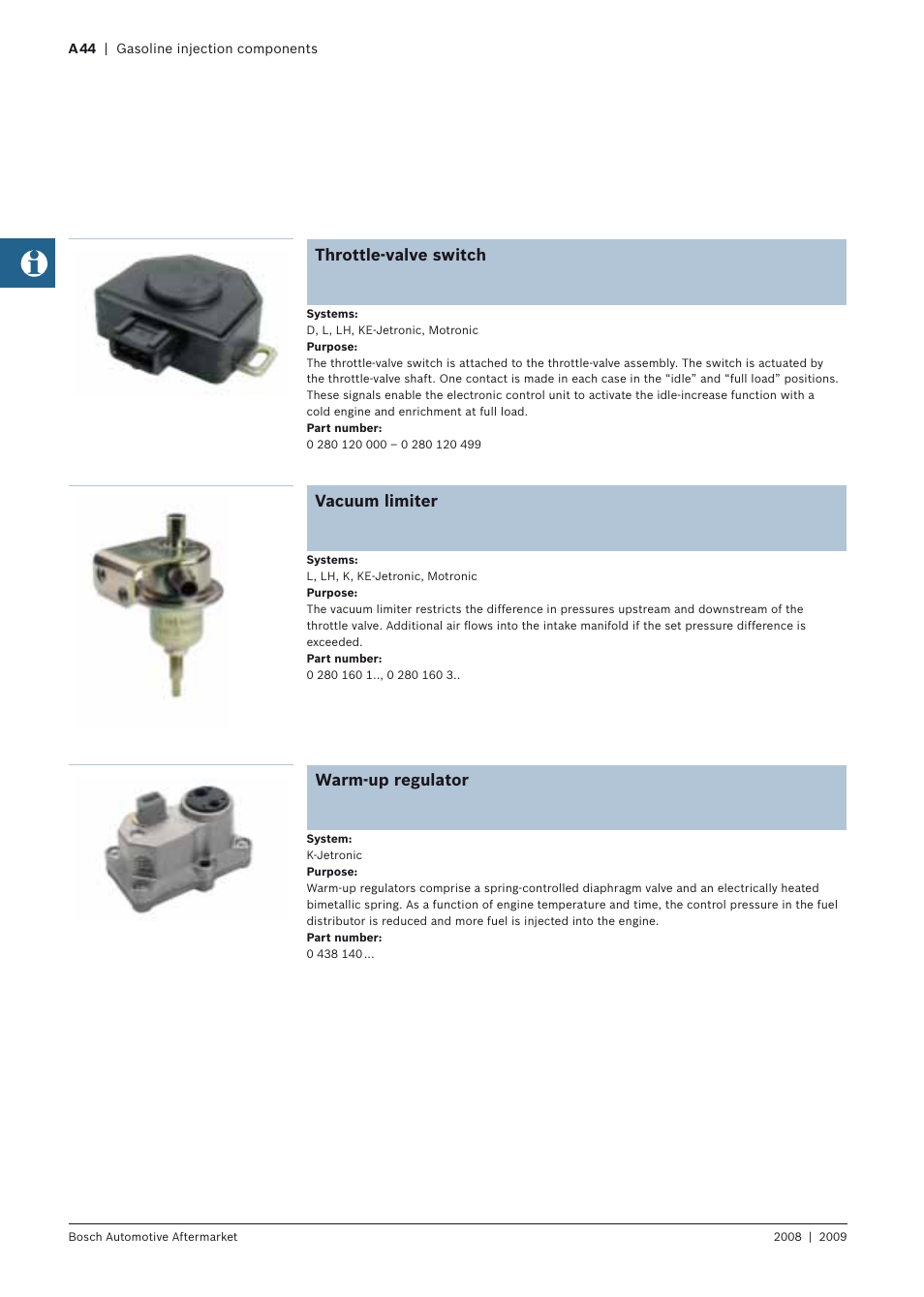 Throttle-valve switch, Vacuum limiter, Warm-up regulator | Bosch 2008 User Manual | Page 46 / 75