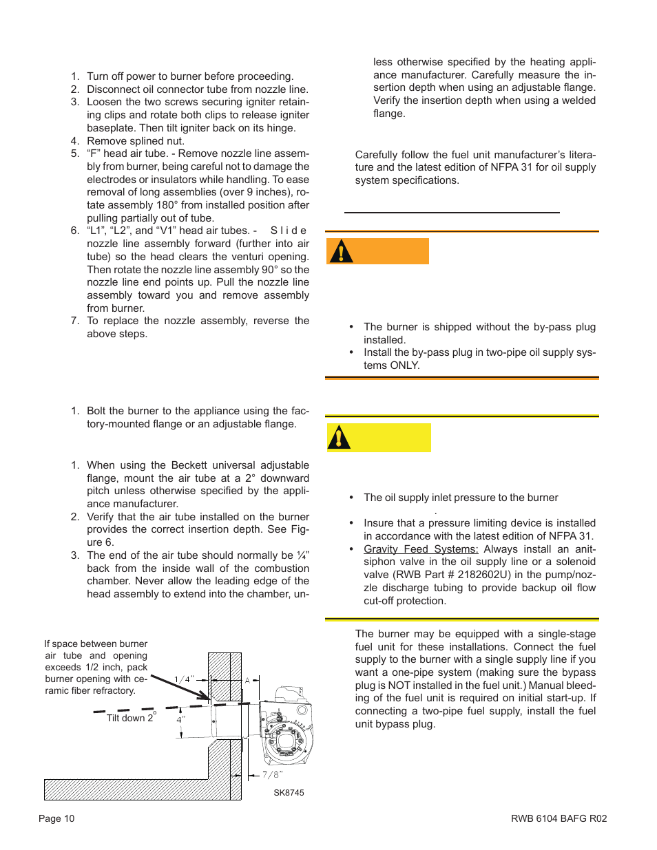 Mount burner on appliance, Caution | Beckett AFG User Manual | Page 10 / 16
