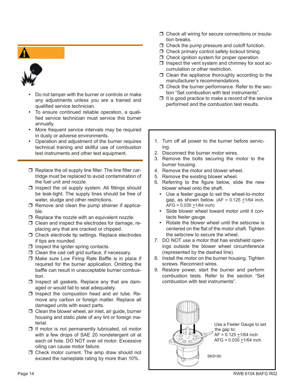 Perform regular maintenance, Warning | Beckett AFG User Manual | Page 14 / 16