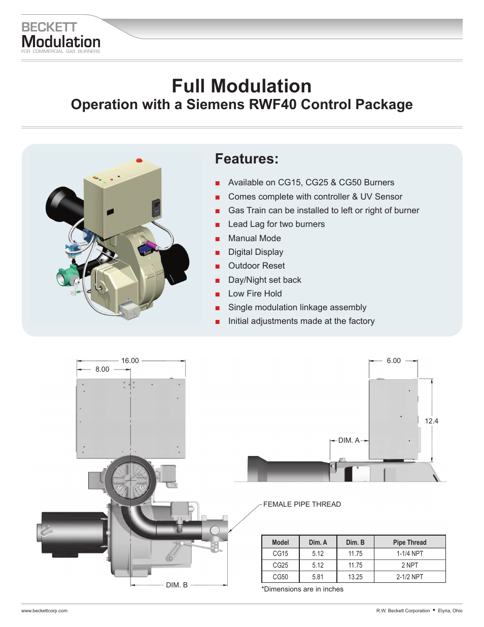 Beckett RWF40 CG50 User Manual | 2 pages