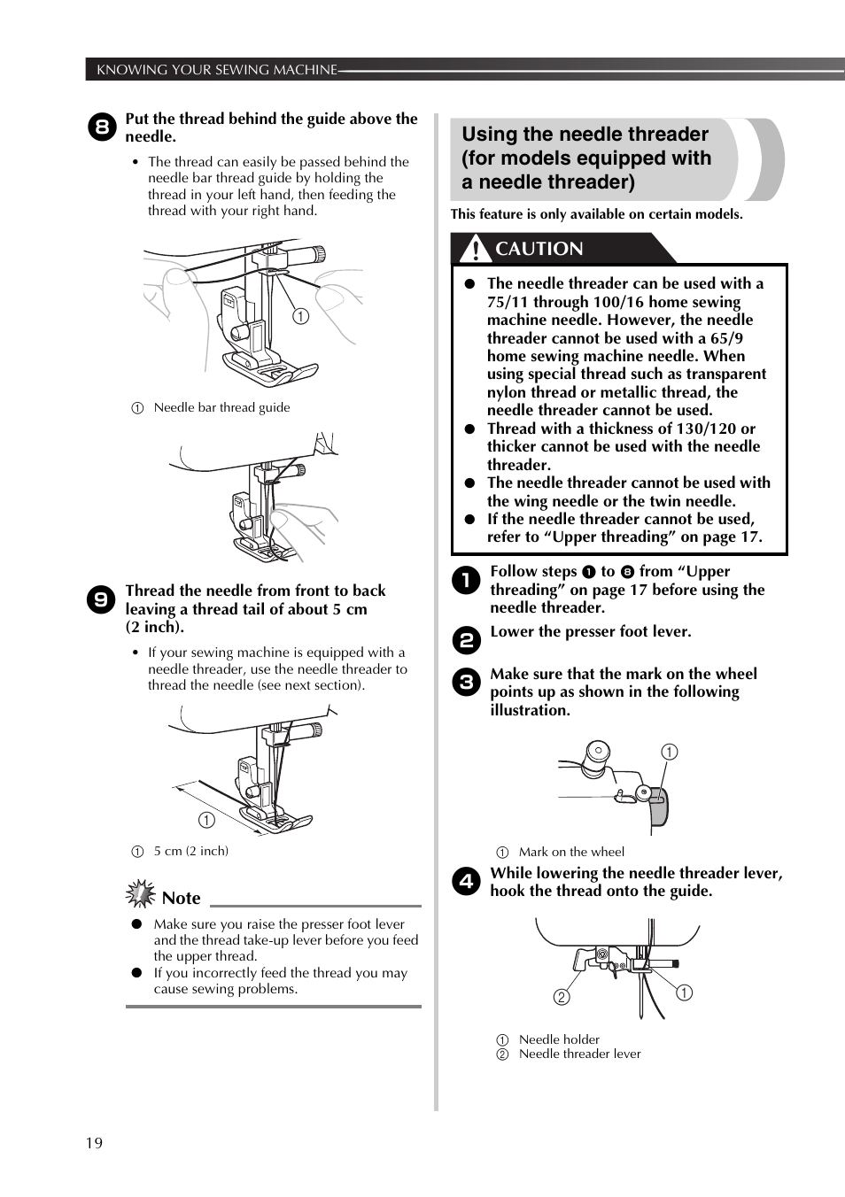 Caution | Brother 885-X16 User Manual | Page 20 / 104