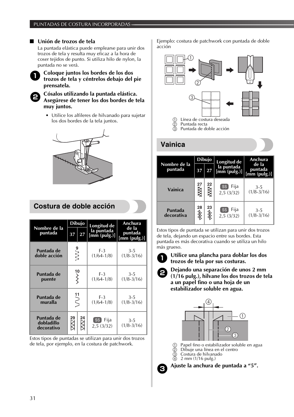 Costura de doble acción, Vainica | Brother 885-X16 User Manual | Page 82 / 104