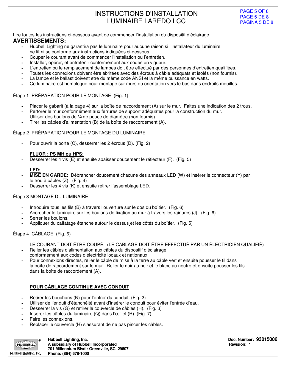 Instructions d’installation luminaire laredo lcc | Spaulding Lighting Laredo LCC User Manual | Page 5 / 8