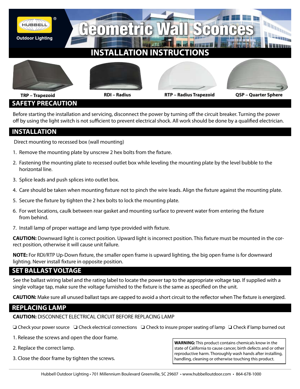 Spaulding Lighting RDI Radius HID/CFL User Manual | 1 page