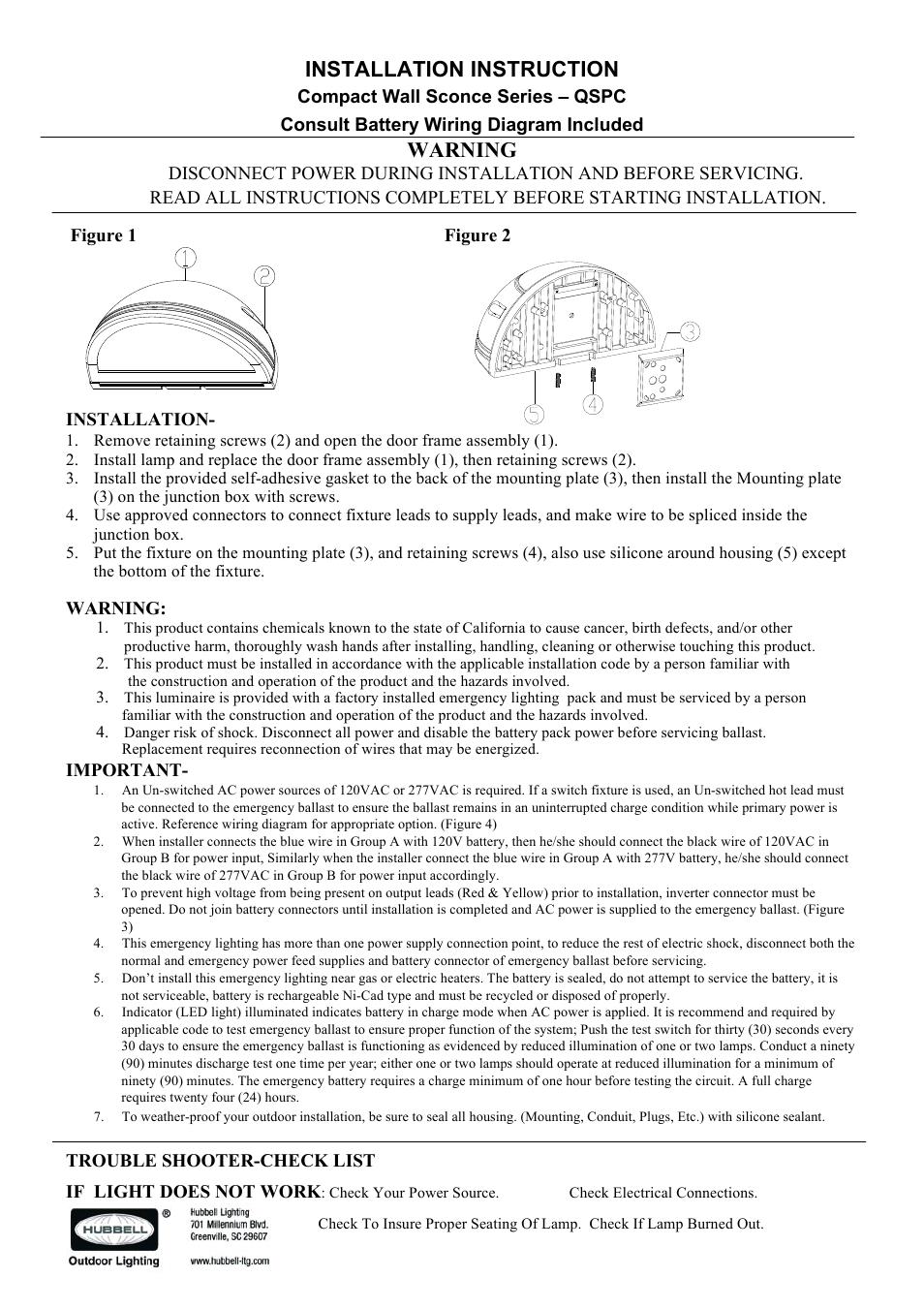 Spaulding Lighting QSPC with BOC User Manual | 2 pages