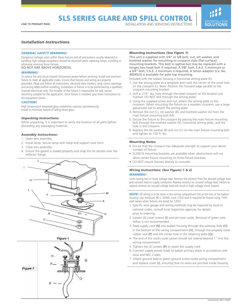 Sportsliter Solutions SLS Series Glare & Spill Control User Manual | 2 pages