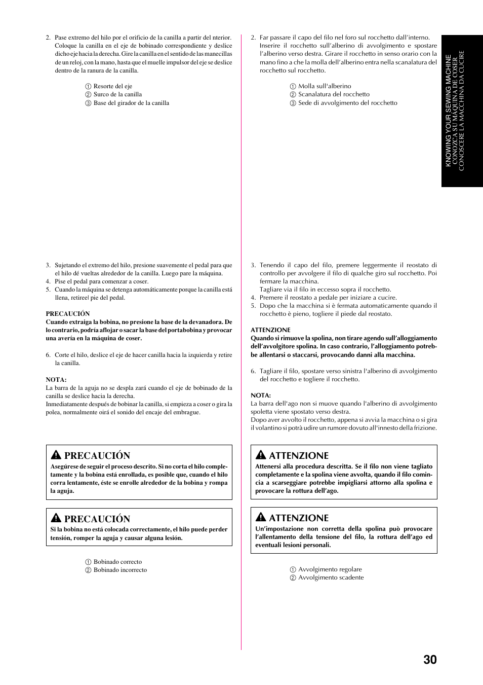 Precaución, Attenzione | Brother XL-6063 User Manual | Page 41 / 101