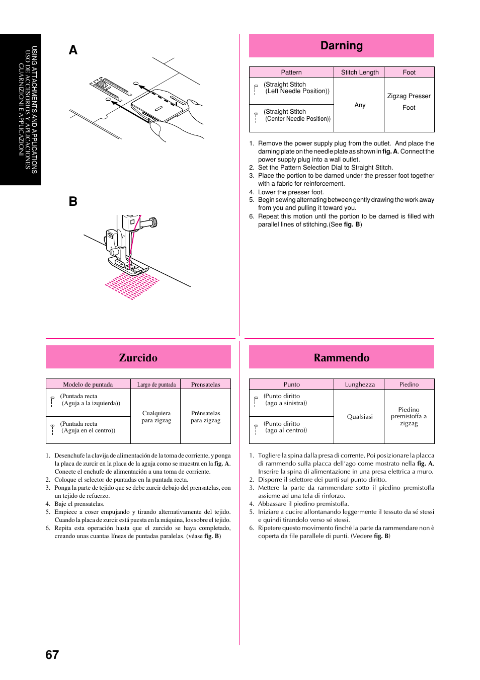 Darning, Rammendo, Zurcido | Brother XL-6063 User Manual | Page 78 / 101