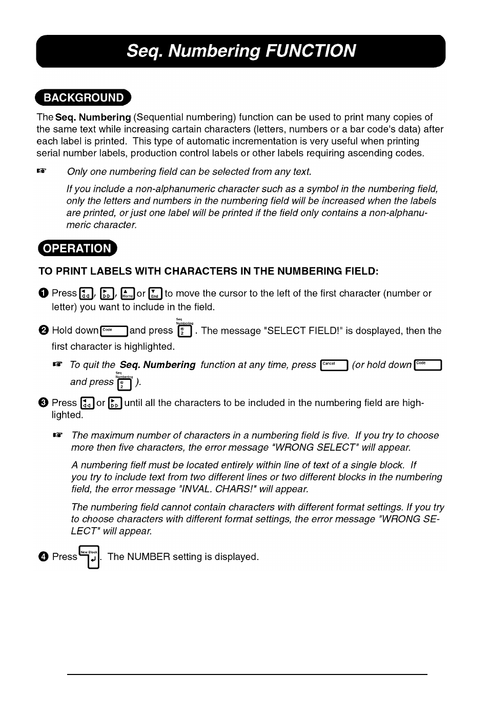 Seq. numbering function | Brother P-touch 550 User Manual | Page 134 / 210