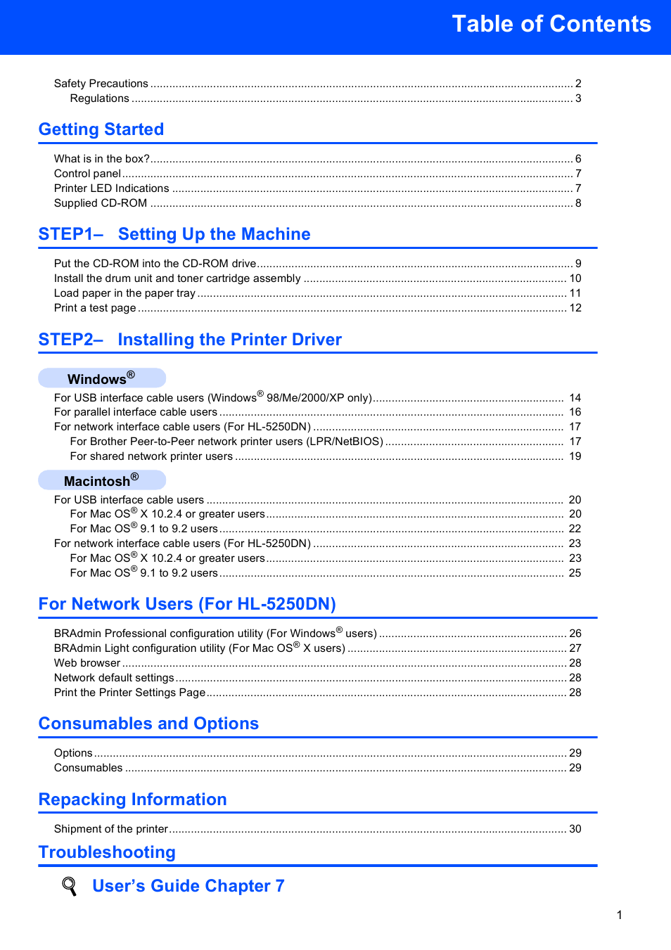 Brother HL-5240L User Manual | Page 3 / 34