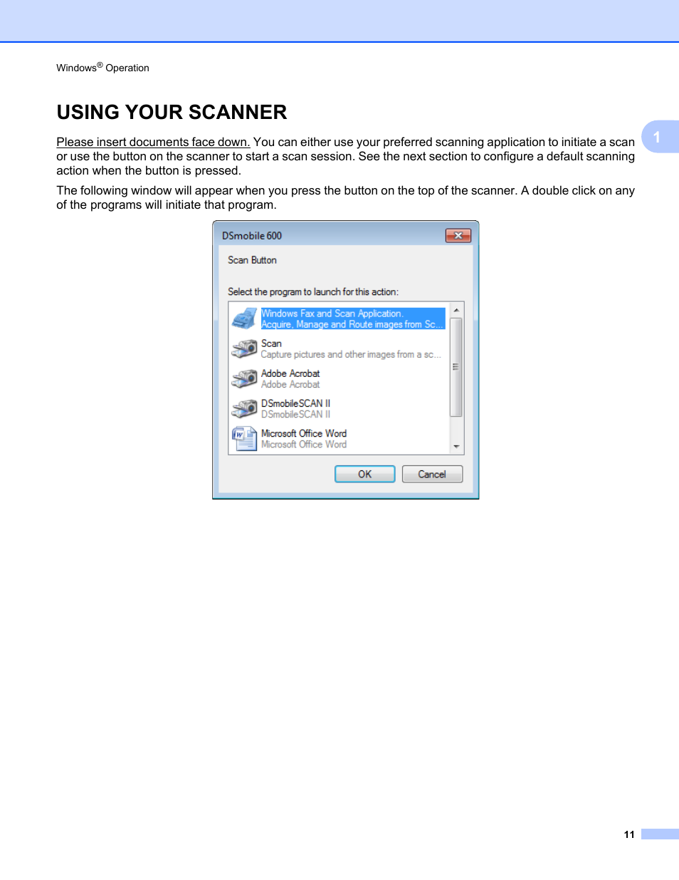 Using your scanner | Brother DsMobile 600 User Manual | Page 29 / 57