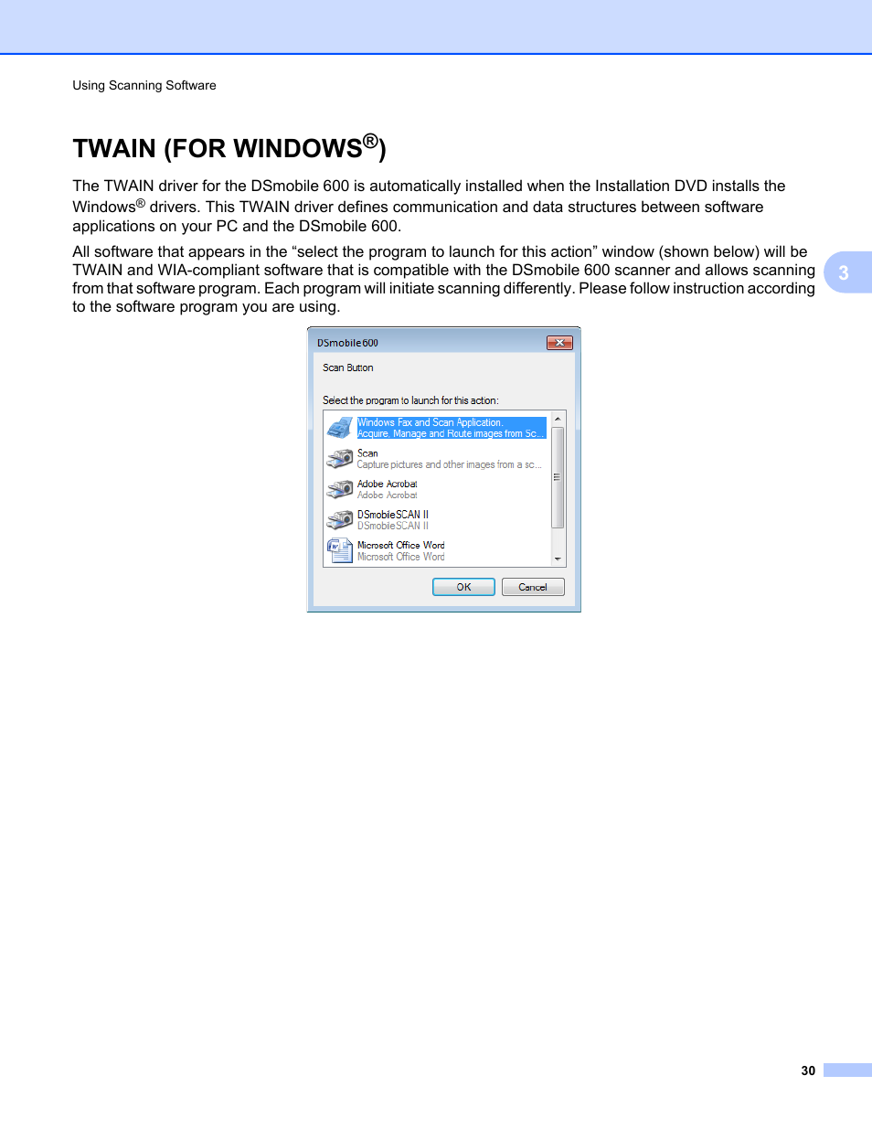 Twain (for windows®), Twain (for windows | Brother DsMobile 600 User Manual | Page 48 / 57