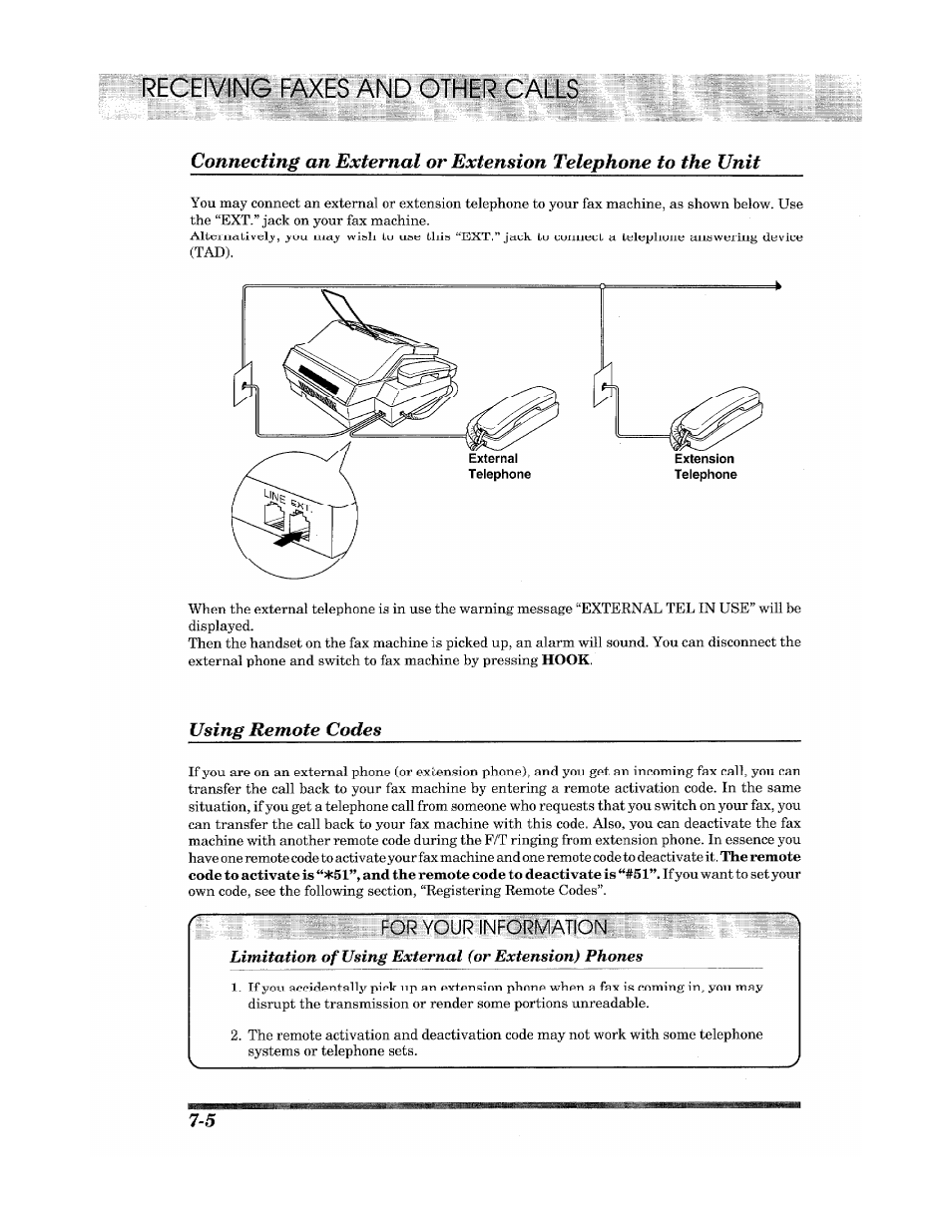 Using remote codes, Gaels, Receiving | Other | Brother Fax 980 M User Manual | Page 54 / 88