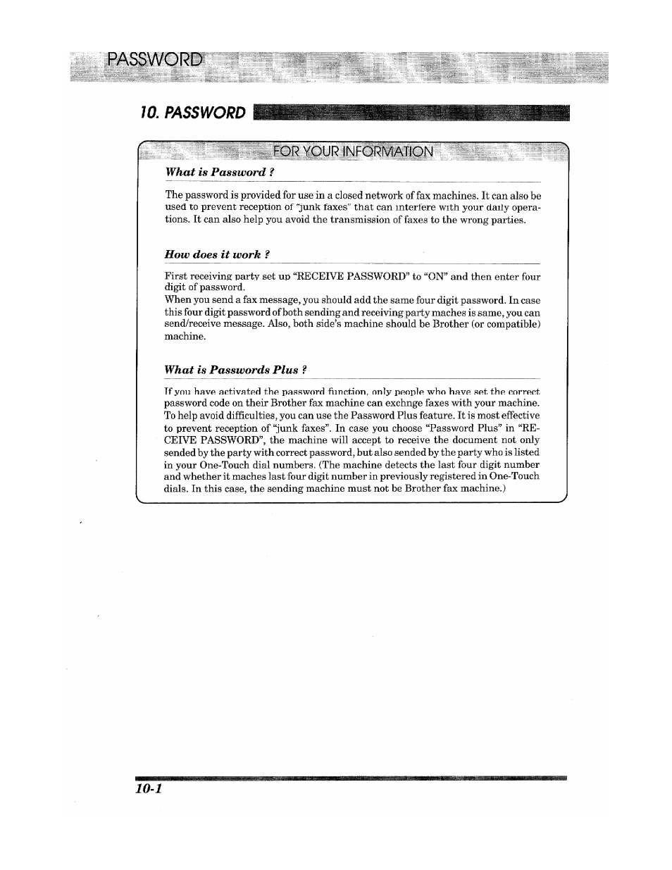 Password | Brother Fax 980 M User Manual | Page 68 / 88