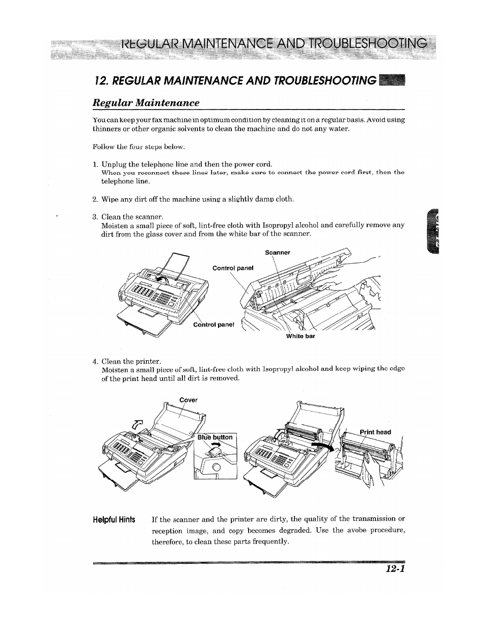 Regular maintenance and troubleshooting, Regular maintenance, Ktc^ular maintenance and troubleshooting | Brother Fax 980 M User Manual | Page 75 / 88