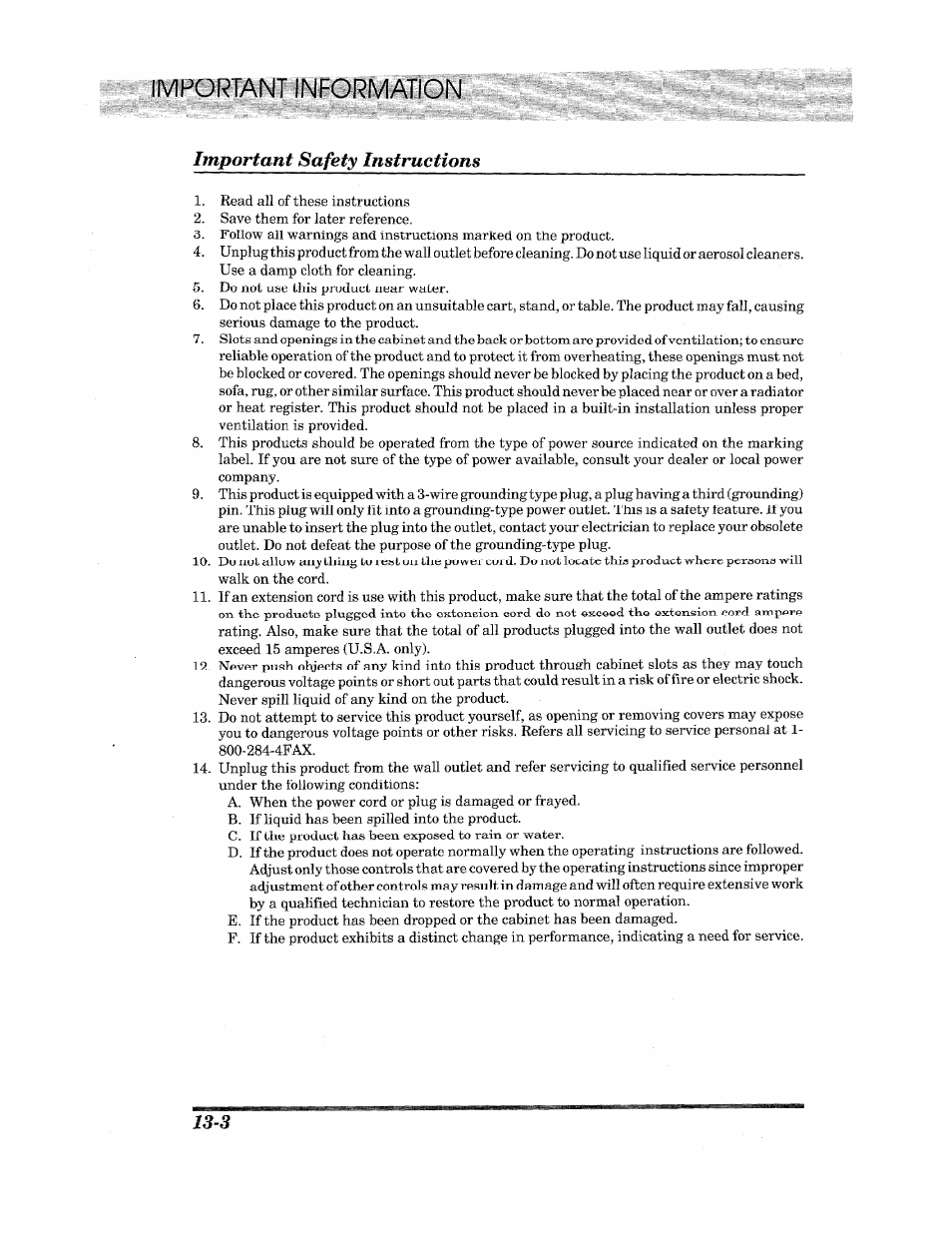 Important safety instructions, Ilwpisrlant information | Brother Fax 980 M User Manual | Page 82 / 88