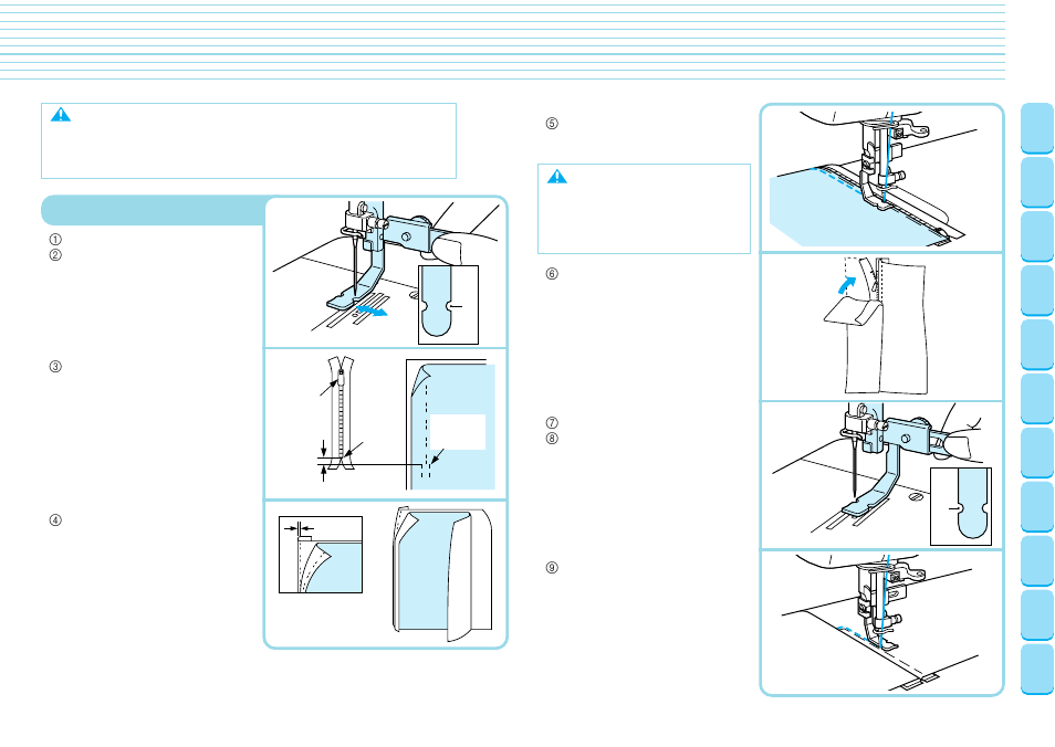 Zipper foot, Basic sewing (3) | Brother PQ-1500 User Manual | Page 19 / 25