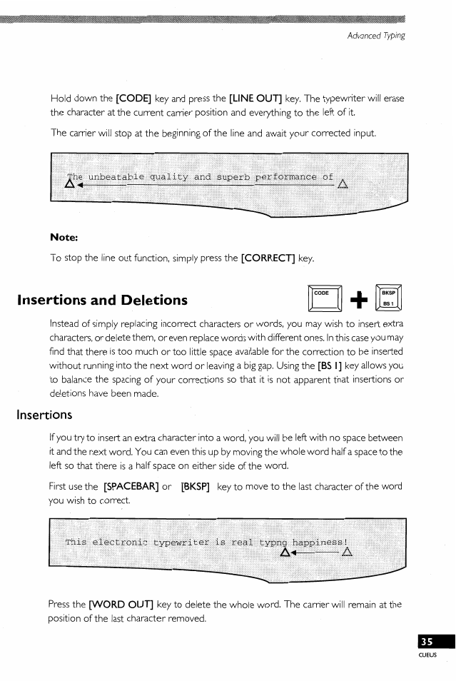 Insertions and deletions, Insertions, A-« a | A-«--------------a | Brother EM-430 User Manual | Page 39 / 60