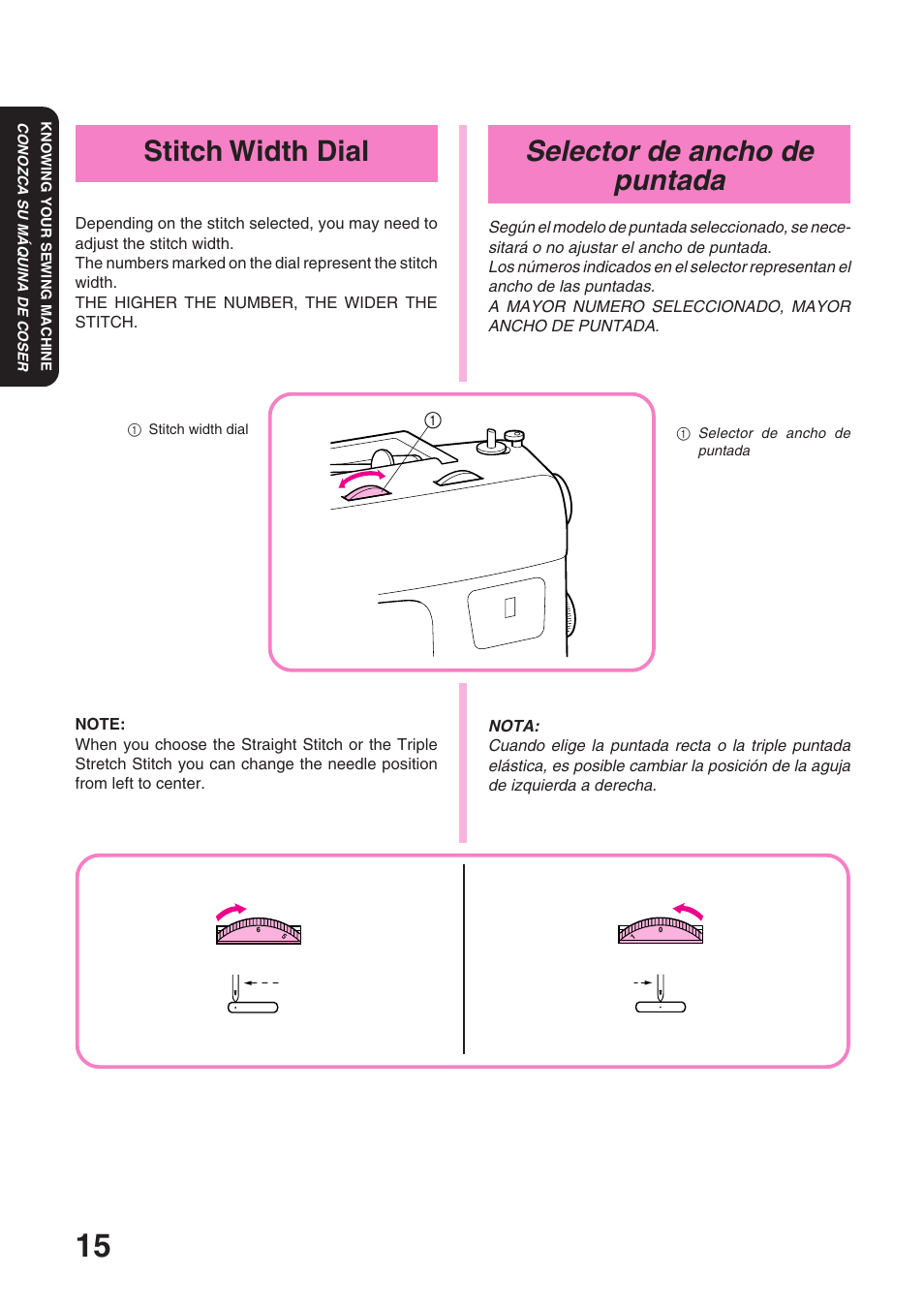 Selector de ancho de puntada, Stitch width dial | Brother STAR 120E User Manual | Page 22 / 93