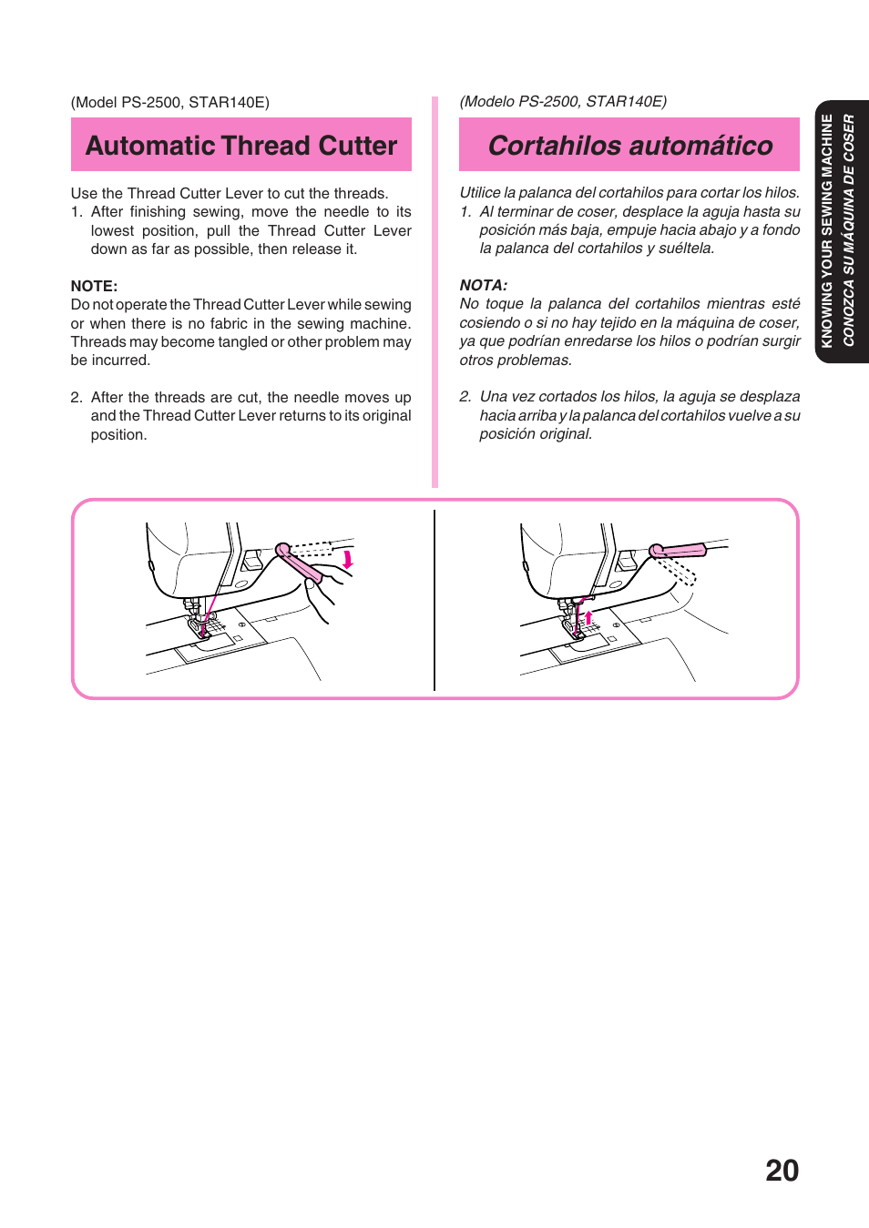 Cortahilos automático, Automatic thread cutter | Brother STAR 120E User Manual | Page 27 / 93