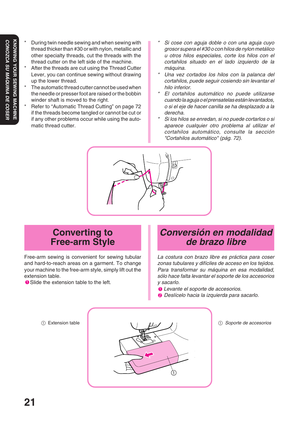 Conversión en modalidad de brazo libre, Converting to free-arm style | Brother STAR 120E User Manual | Page 28 / 93