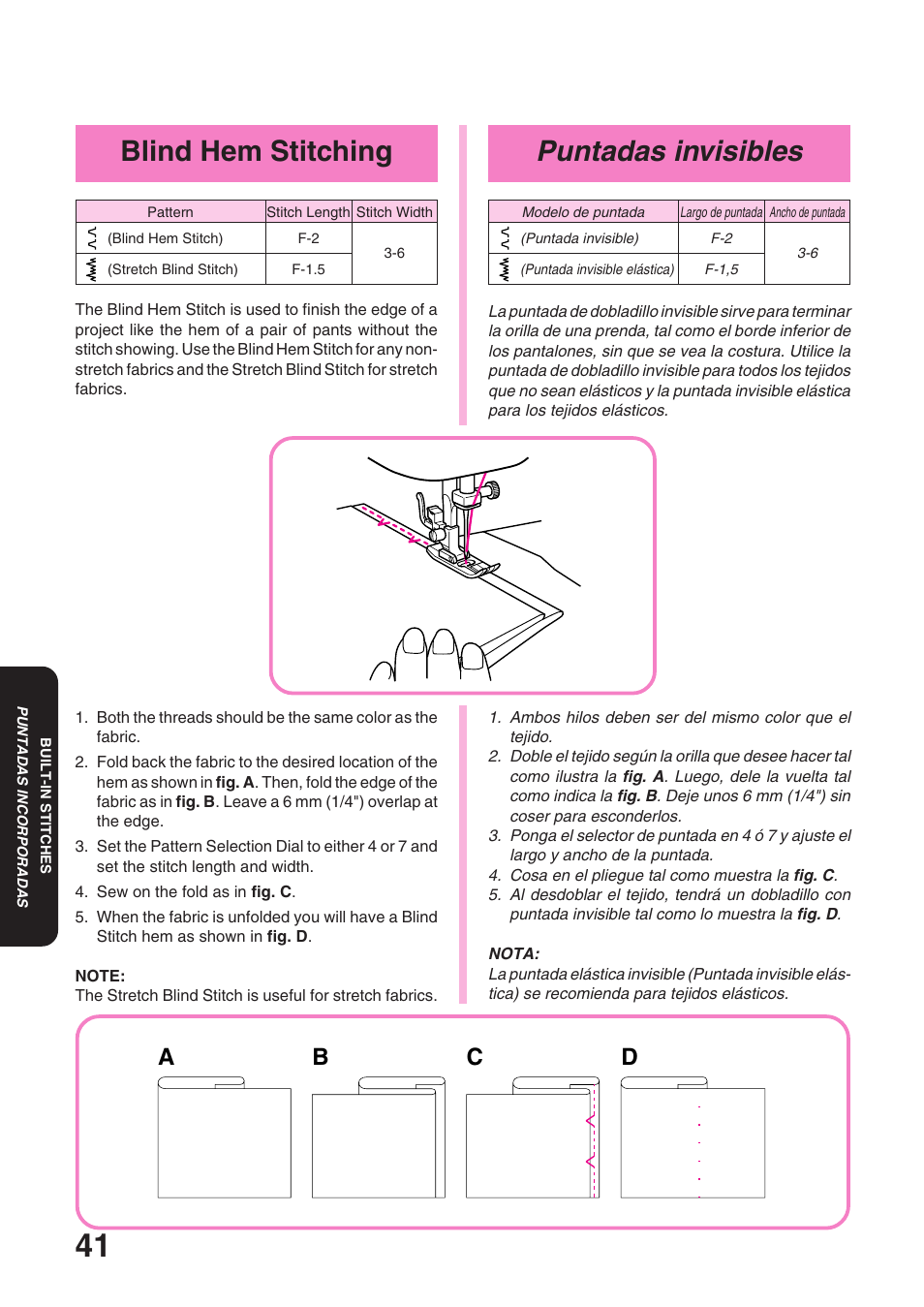 Puntadas invisibles, Blind hem stitching, Ab c d | Brother STAR 120E User Manual | Page 48 / 93