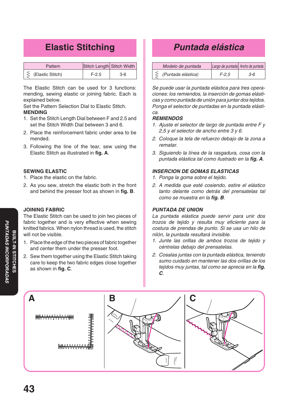 Puntada elástica, Elastic stitching, Ab c | Brother STAR 120E User Manual | Page 50 / 93