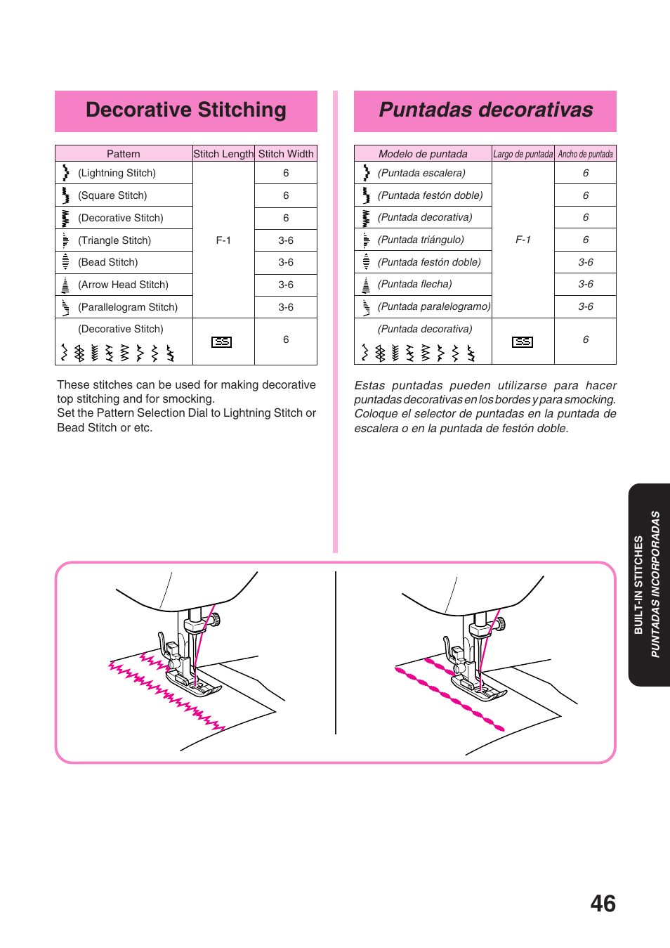 Puntadas decorativas, Decorative stitching | Brother STAR 120E User Manual | Page 53 / 93