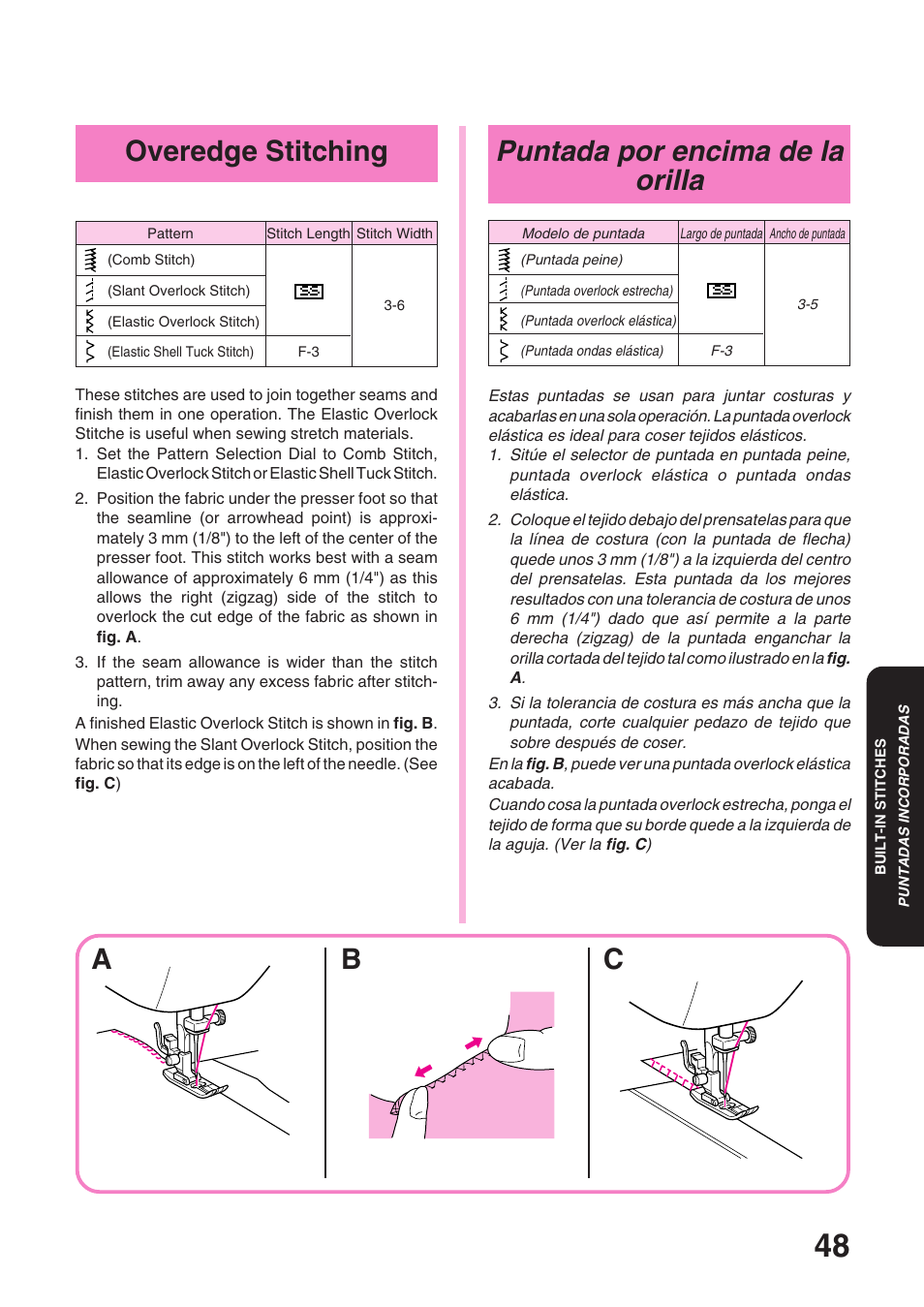Puntada por encima de la orilla, Overedge stitching, Ab c | Brother STAR 120E User Manual | Page 55 / 93